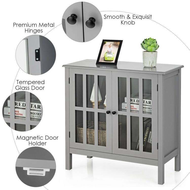 Glass Door Sideboard Console Storage Buffet Cabinet - 32" x 14" x 31" (L x W x H)