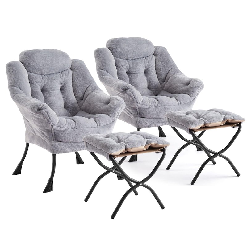 2Pcs Lazy Chair with Ottoman, Modern Lounge Accent Chair,Leisure Sofa Armchair with Footrest,Reading Armchair - Gray