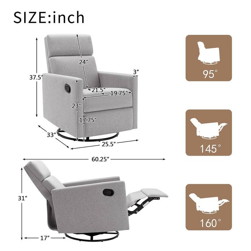 Modern 360° Swivel Sliding Linen Upholstered Recliner