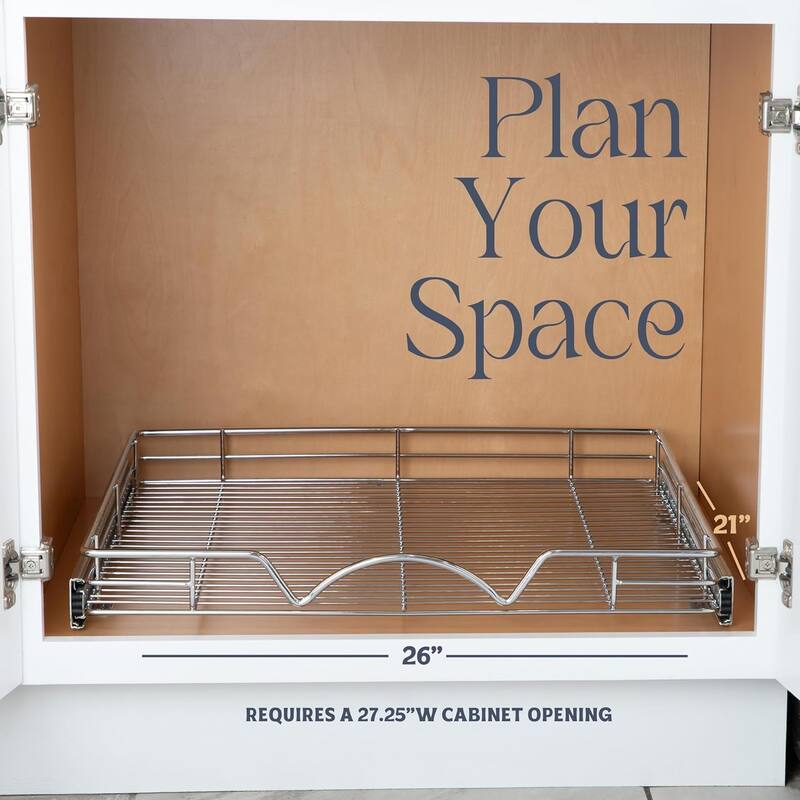 HOLD N' STORAGE Pull Out Cabinet Organizer 24”W x 21”D - Steel Metal cabinet drawers slide out, Chrome Finish