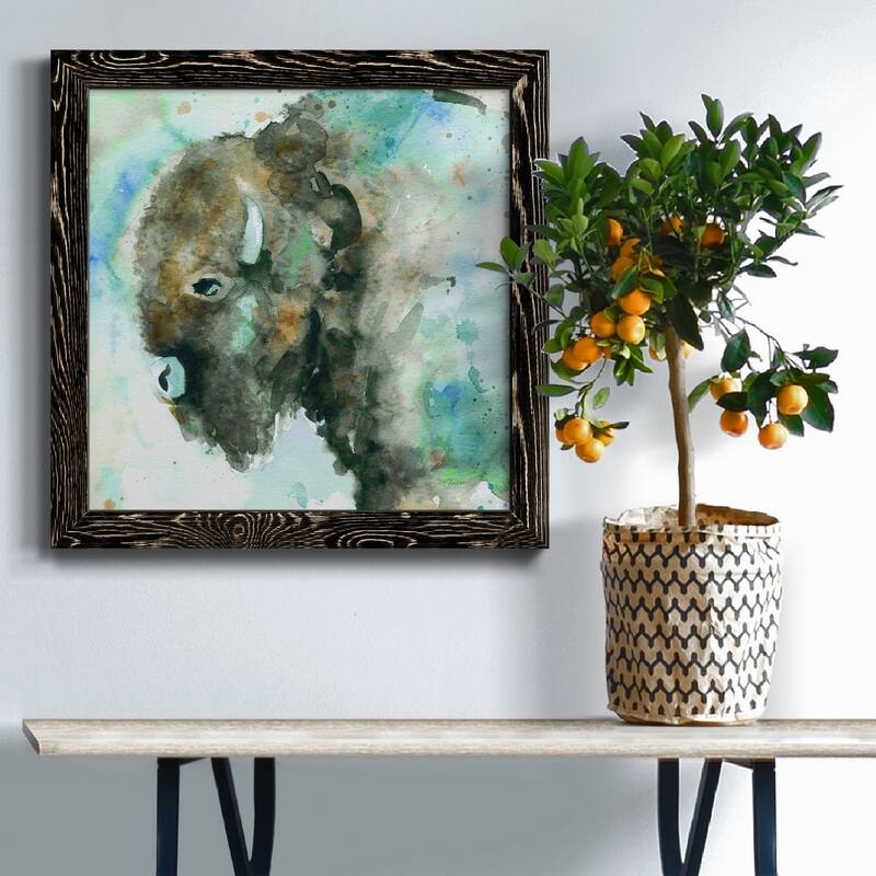 Buffalo On Blue-Premium Framed Canvas - Ready to Hang