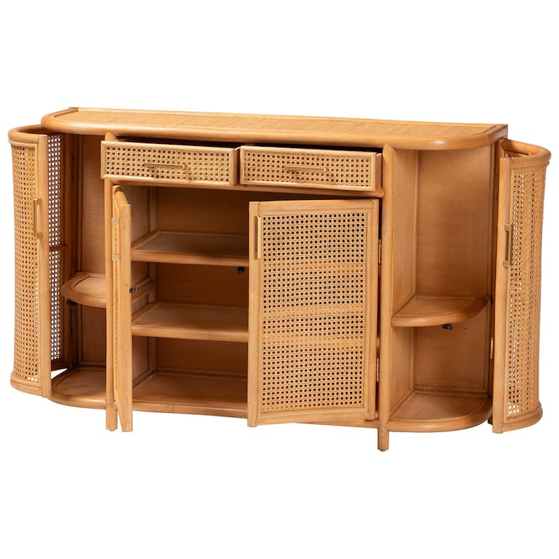 McKenna Natural Rattan Sideboard - Handwoven Wicker Buffet Credenza, Boho Coastal Style for Dining or Living Room, 2-Drawer