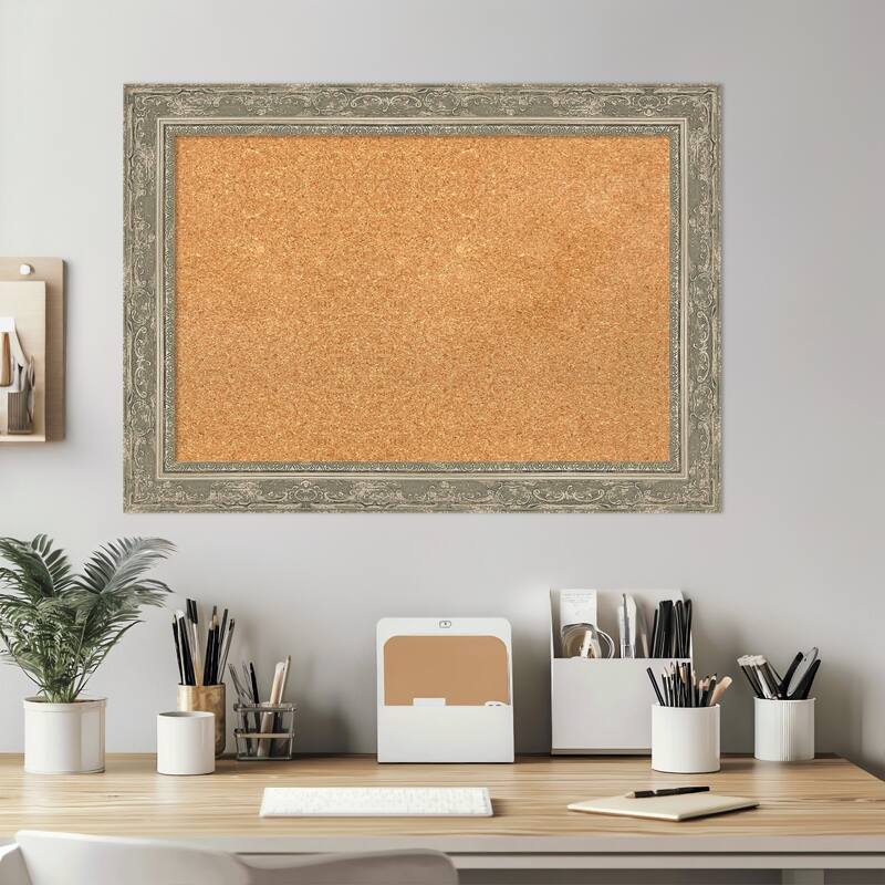 Filigree Silver Framed Cork Board - Bulletin Board, Organization Board, Pin Board
