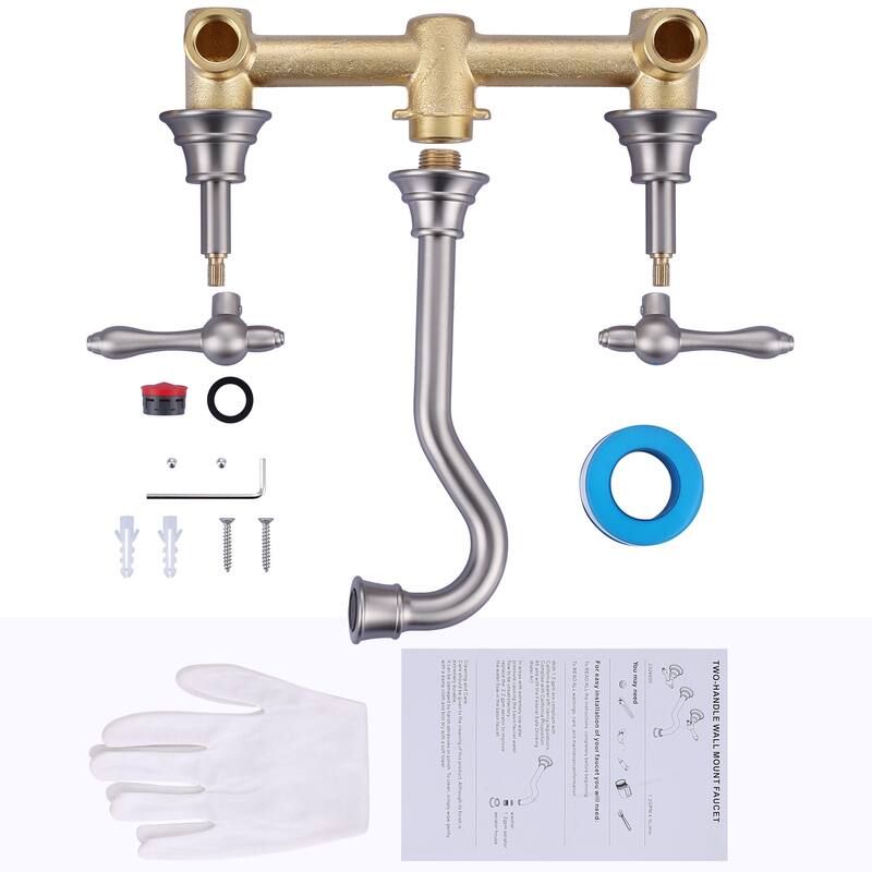 WOWOW 2 Handle Wall Mounted Antique Bathroom Sink Faucet