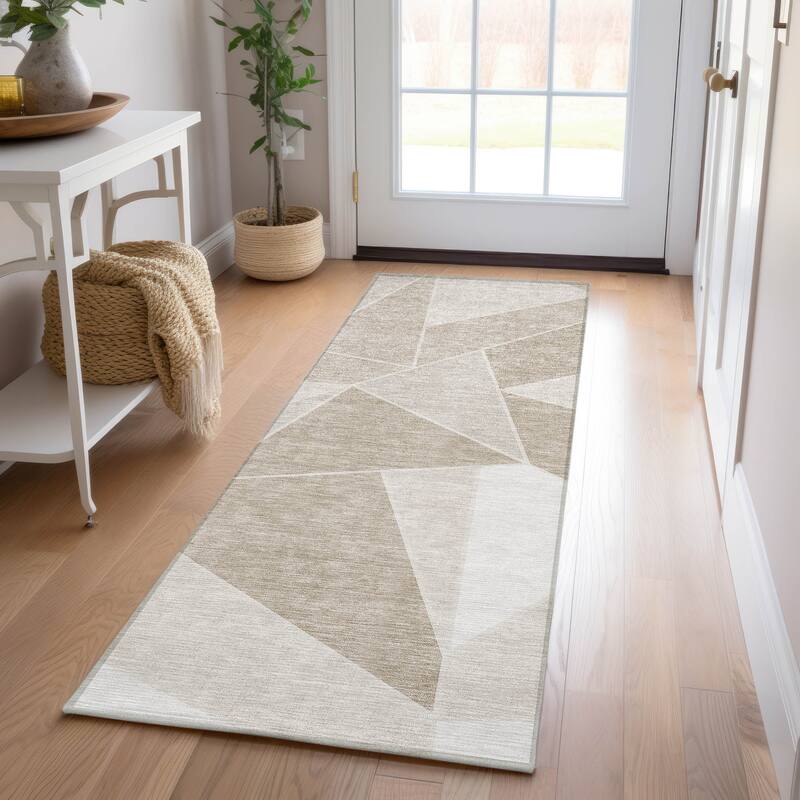 Machine Washable Indoor/ Outdoor Chantille Modern Mosaic Rug - Taupe - 2'3" x 7'6"