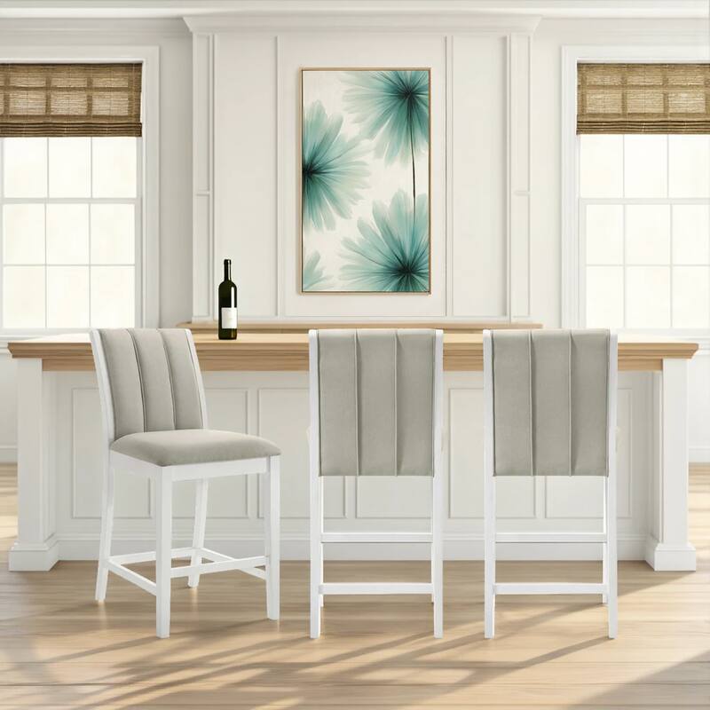 Nolan 26 in. Dark Roast Counter Height Rubberwood Barstool with Grey Fabric Seat - Set of 2