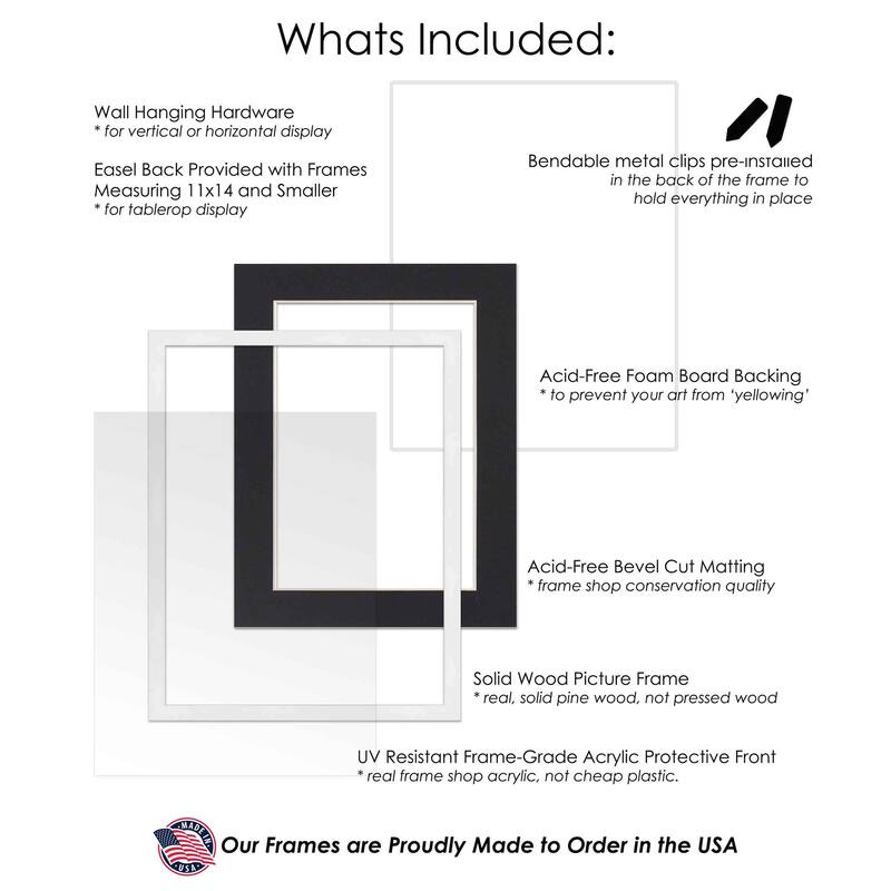 30x30 Frame with Mat - White 34x34 Frame Wood Made to Display Print or Poster Measuring 30 x 30 Inches with Black Photo Mat