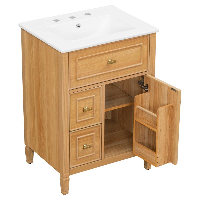 24" Bathroom Vanity with Sink, Bathroom Vanity Cabinet with One Flip Drawer and Two Drawers, Adjustable Shelf