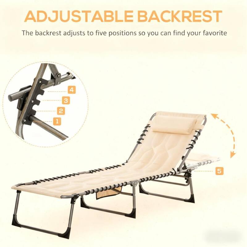 GDFStudio - Lucas Adjustable Folding Chaise Lounge Chair with Padded Comfort and Headrest Support - Chaise Lounge