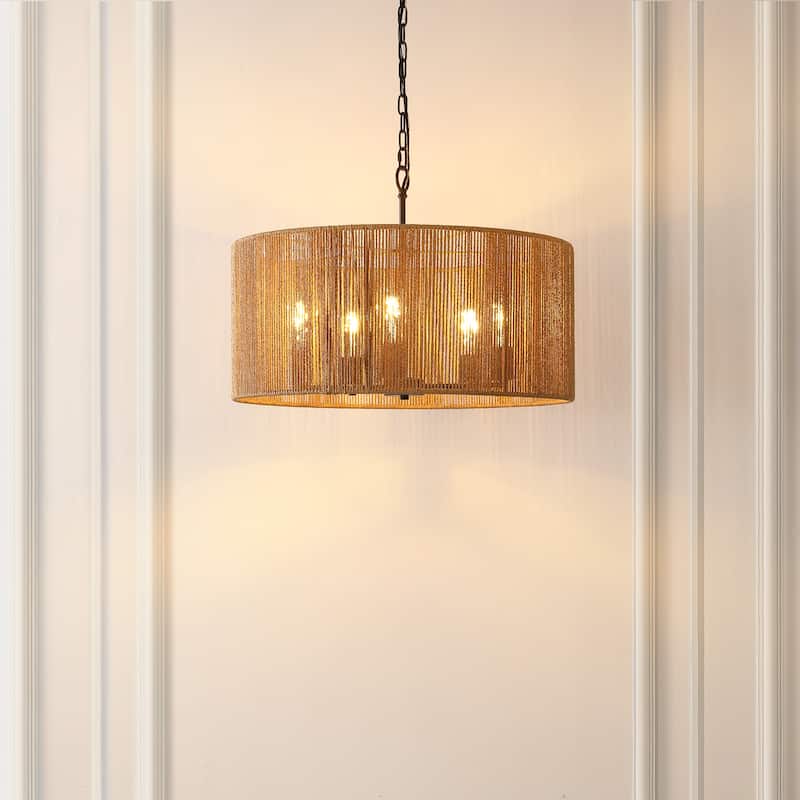 SAFAVIEH Lighting Dinuca 24" Modern & Contemporary Pendant (5-Bulb) - 24" W x 24" D x 80" H - Natural/Black - 24Wx24Dx80H