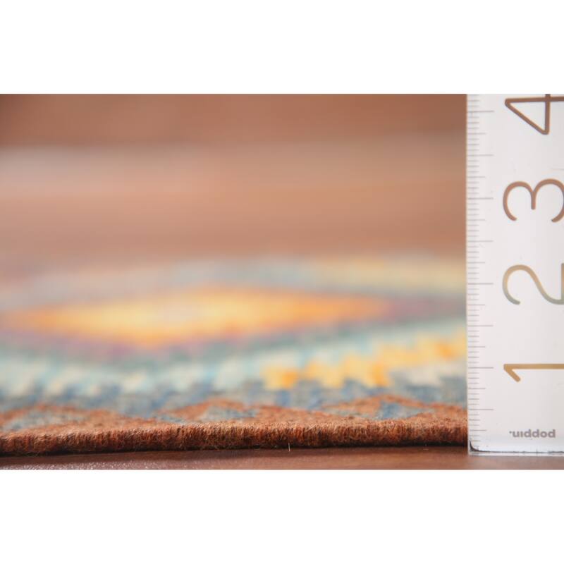 Hand Woven Oriental 100% Wool Carpet Southwestern Geometric Multi-Colored Kilim Runner Rug - 7' 6'' X 2' 5''