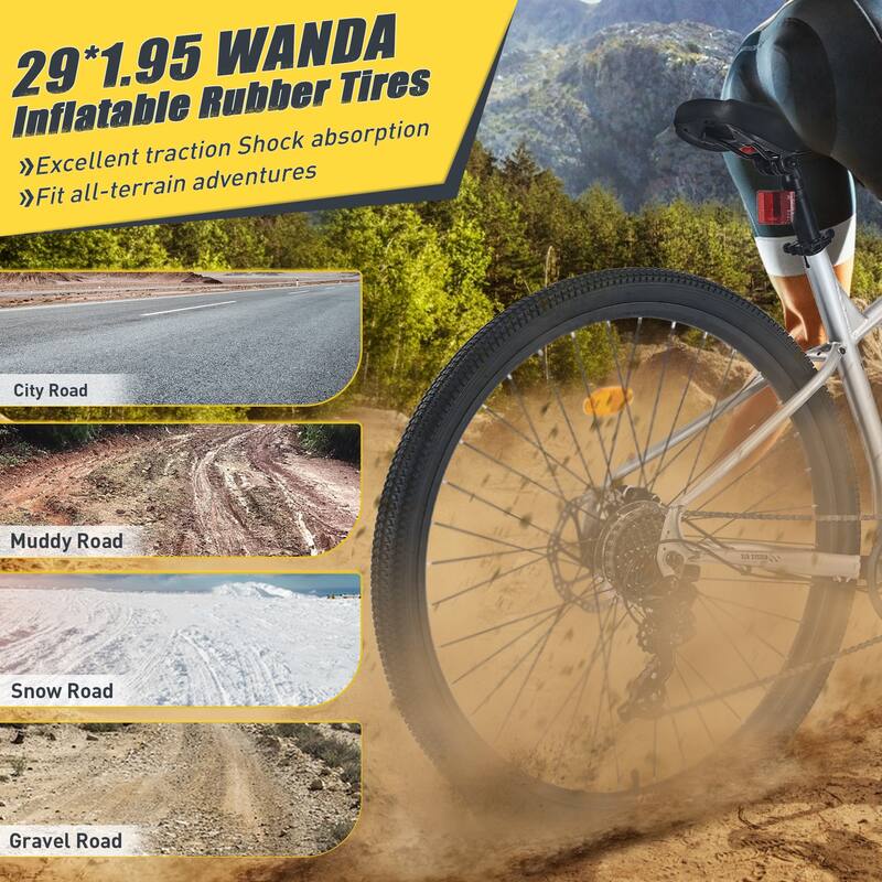 29 Inch Mountain Bike, 8-Speed Steel Frame with Front Suspension and Double Disc Brakes for Adults
