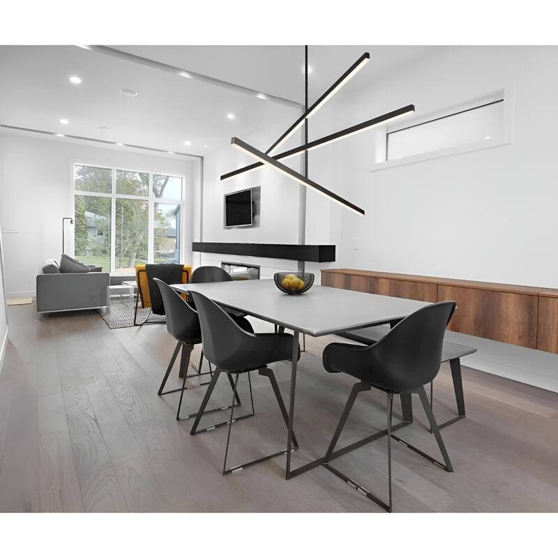 Modern Black LED Pendant Lamp Tiers Layer Adjustable Chandelier