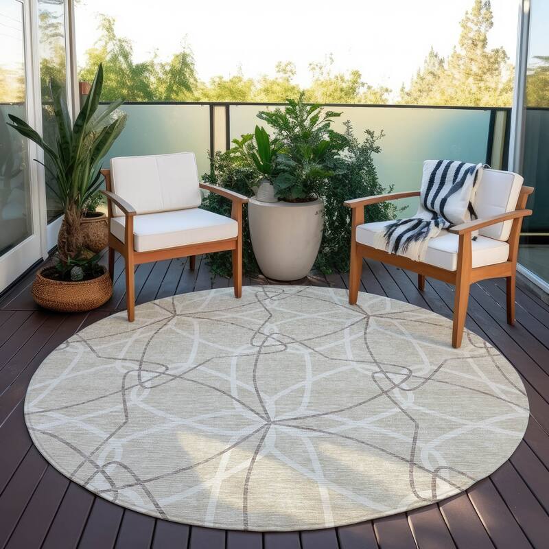 Machine Washable Indoor/ Outdoor Abstract Prism Chantille Rug - Beige - 8' x 8'