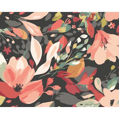 Brewster Origin Murals Flowing Flowers Charcoal Wall Mural - N/A