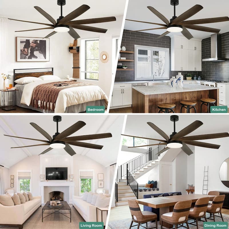 Cusp Barn 72 Inch Large Modern Ceiling Fans with Lights and Remote, Farmhouse 6 Speeds Quiet DC Motor Black Ceiling Fan