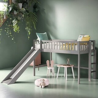 Elegant & Contemporary Design Twin Size Low Loft Bed with Vertical Ladder and Smooth Slide, Space-saving, Long-time Use, Gray