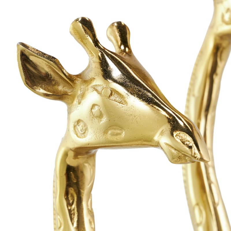 Aluminum Metal Giraffe Sculpture - Set of 2 Gold - Roche River Decor - 6"W x 5"L x 28"H