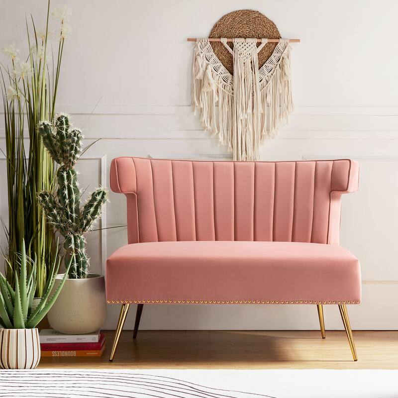 Aeneas 46"in. Modern Velvet Wingback Tufted Nailhead Trim Loveseat with Metal Adjustable Legs by HULALA HOME