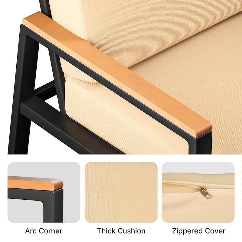 4-Piece Solid Wood Outdoor Patio Lounge Set with Removable Cushion Covers