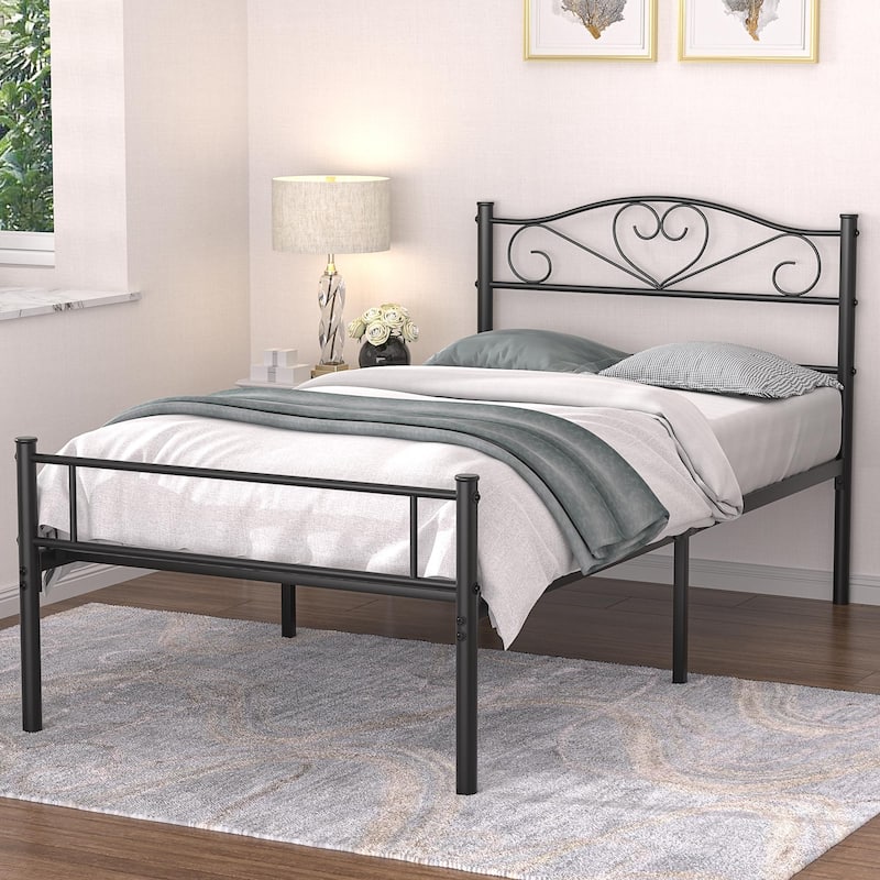 VECELO Twin Metal Platform Bed Frame 2-Pack Heavy Duty Steel Slat Support No Box Spring Storage Space Easy Assembly
