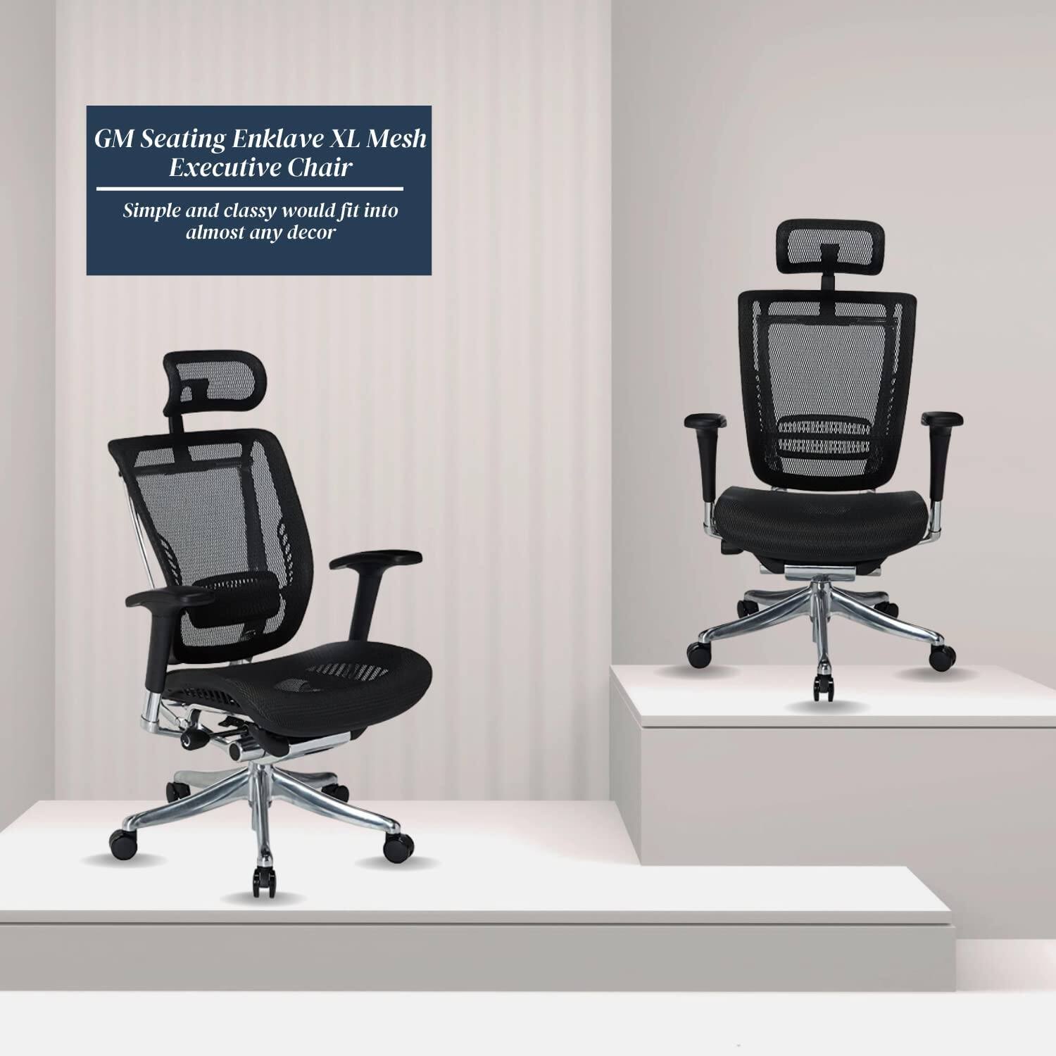 GM Seating Enklave XL Ergonomic Office Chair Chrome Base with Headrest