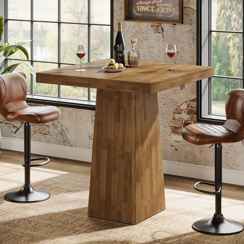 31.5 Inch Square Bar Table Small Kitchen Dining Table - 31.5" L x 31.5" W x 39.37" H - Rustic Brown