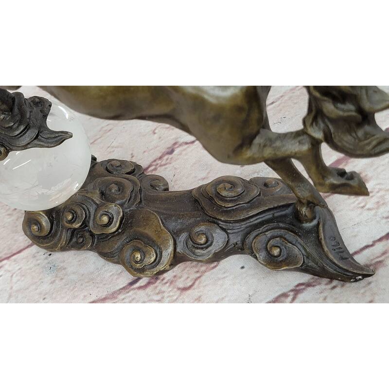 Bronze Horse Figurine Sculpture W/ Crystal Ball - Signed Original Equestrian Art By Milo