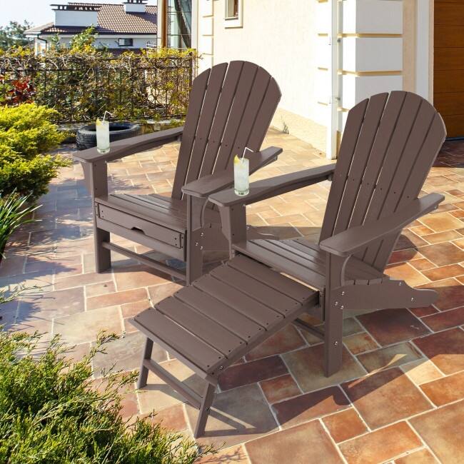 Patio HDPE Adirondack Chair with Retractable Ottoman - 29" x 53" x 37.5" (L x W x H)