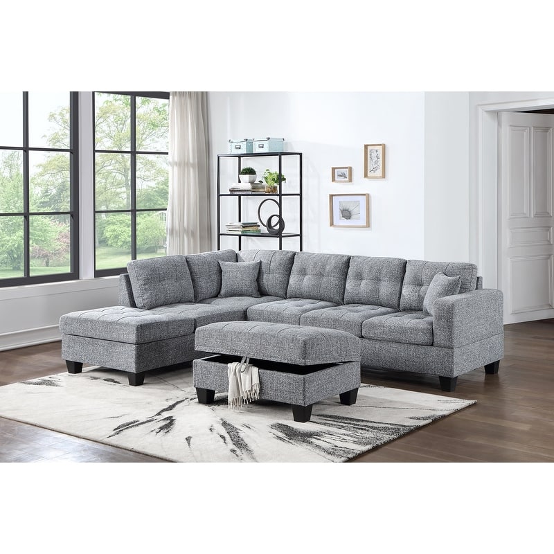 Holly Tweed Sectional with Storage Ottoman