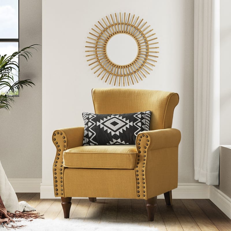 Nyctelius Upholstered Comfy Accent chair with Classic Turned Wooden Legs and Nailhead Trim by HULALA HOME