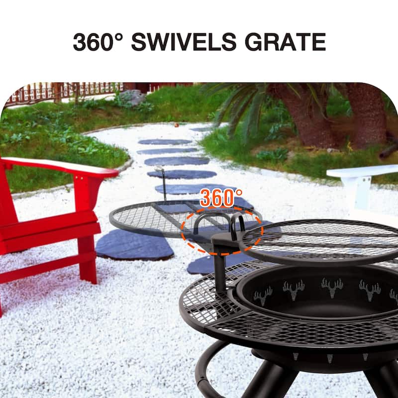 47" Wood Burning Fire Pit Outdoor Patio Fire Pit with Cooking Grill Grate