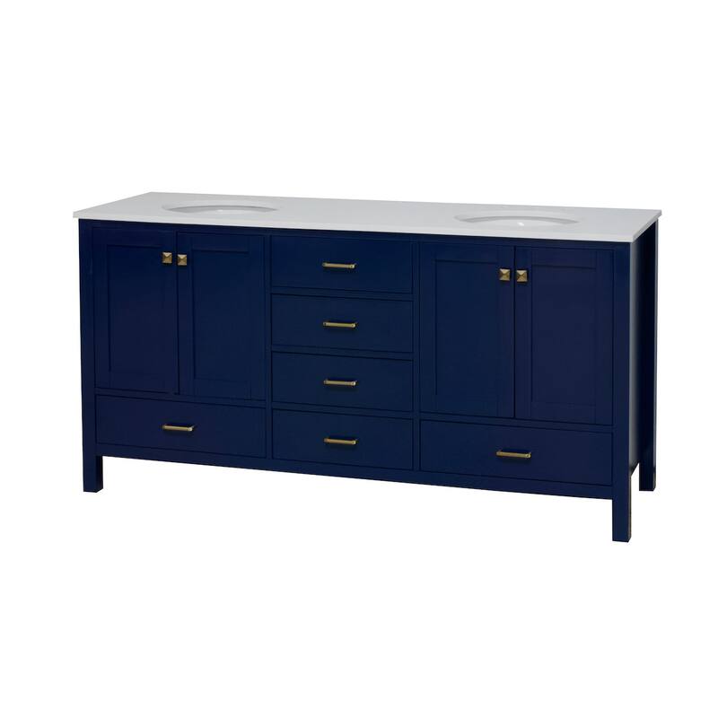 KitchenBathCollection Horizon 72" Double Bathroom Vanity with Engineered White Top