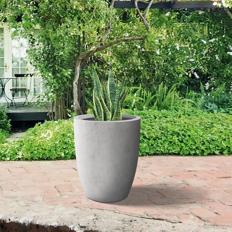 Plantara 18" H Raw Concrete Round Flower pot, Modern planter with Drainage Hole, Outdoor Plant pot for Garden