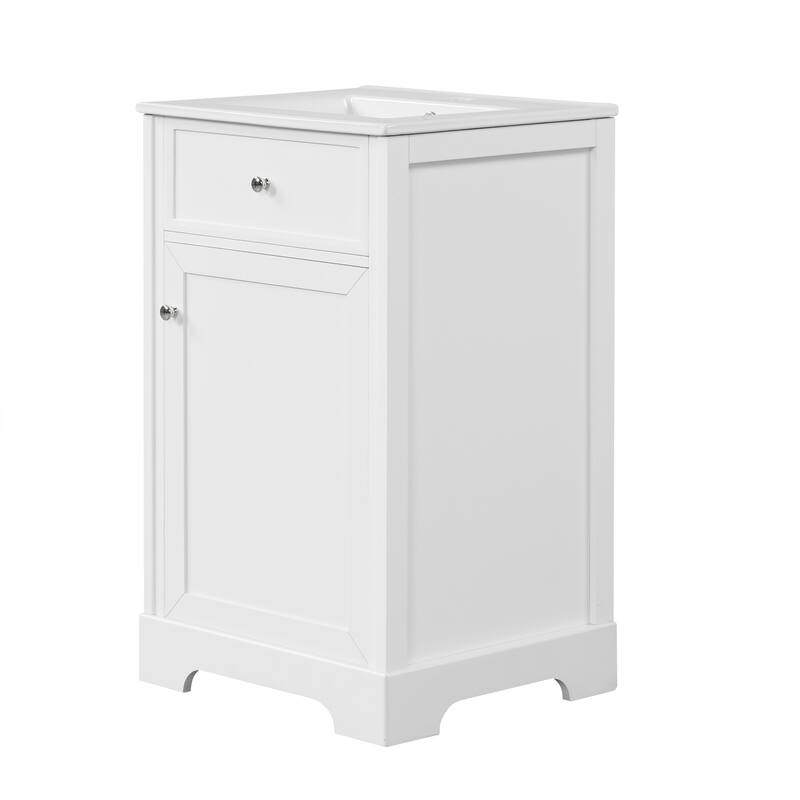 Bathroom Vanity with Ceramic Sink, Freestanding Bathroom Cabinet with Soft Closing Door, Storage Rack & Adjustable Shelves