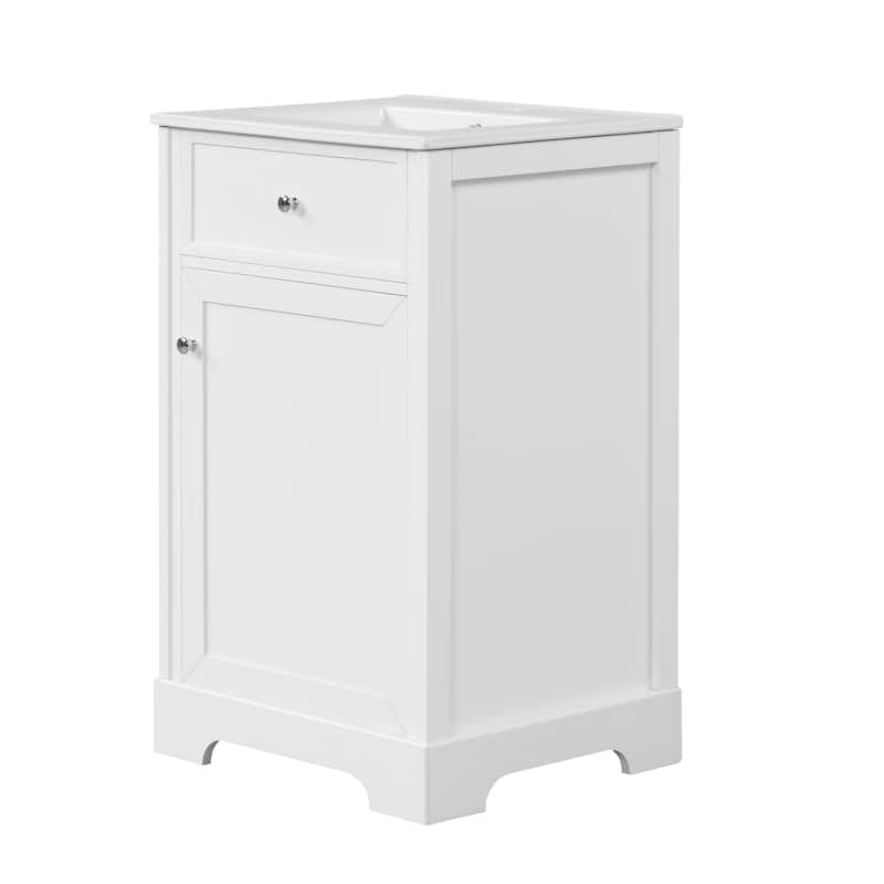 Bathroom Vanity with Ceramic Top Sink, Bathroom Cabinet with Two-Tier Storage, Single Basin Vanity Set with Adjustable Shelves