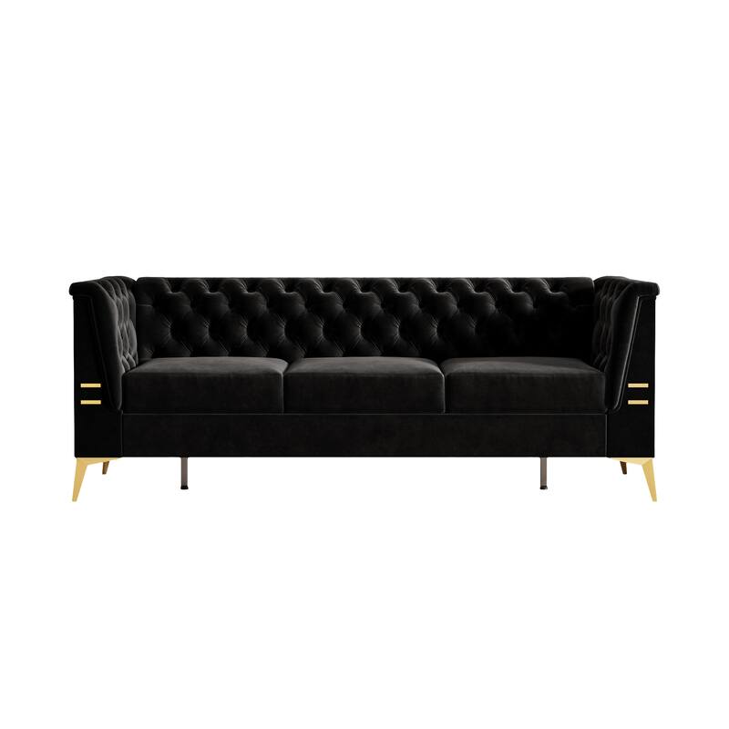 82'' Modern Velvet 3-Seater Couch with Tufted Design and Gold Metal Legs