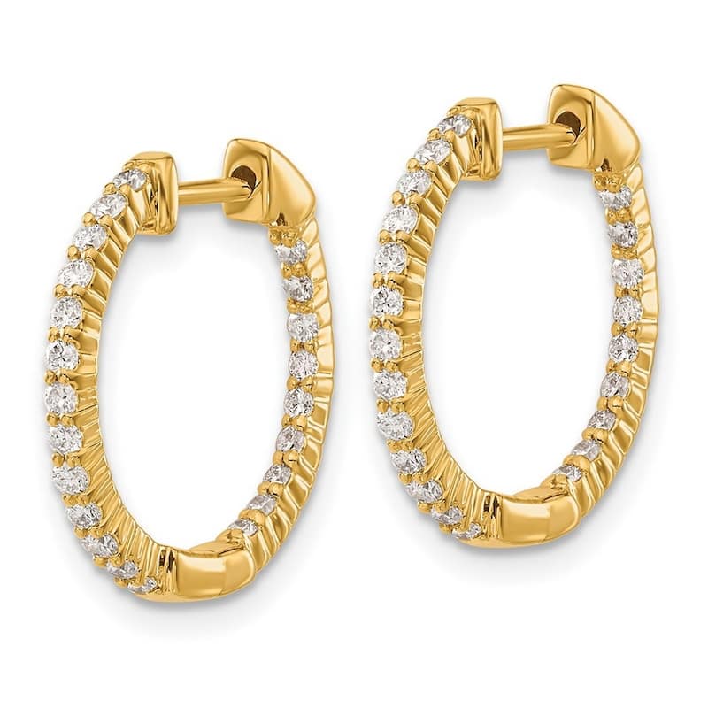 Curata 14k Gold Polished Diamond In and Out Hinged Hoop Earrings - 18x18mm Wide 1mm Thick