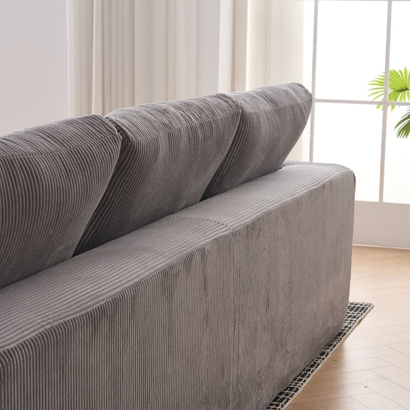 Corduroy Modular Chaise Lounge Couch L-shaped Sectional Sofa with Ottoman and Cushions Back, Full Foam Convertible 3 Seater Sofa