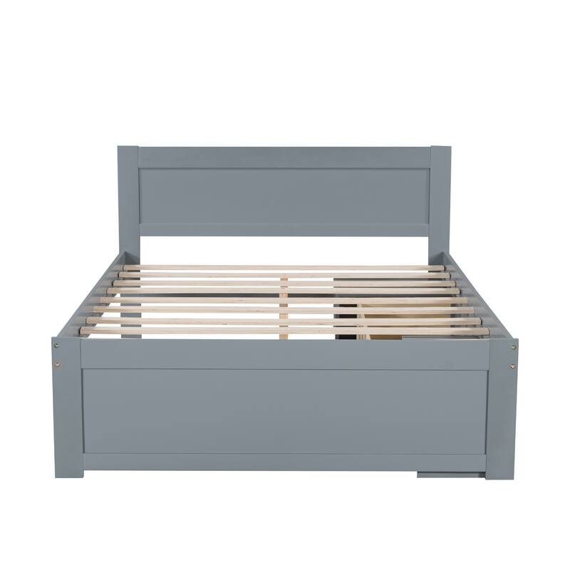Full Size Wooden Platform Bed Frame with Drawer and Two Shelves, Ample Storage and Space-Saving Design, Bedroom Furniture