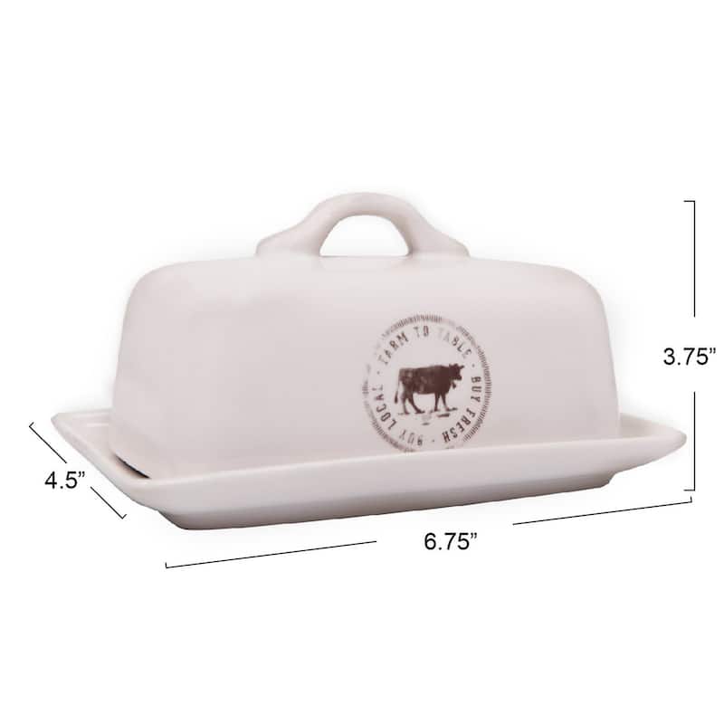 Stoneware Butter Dish with Cow Decal