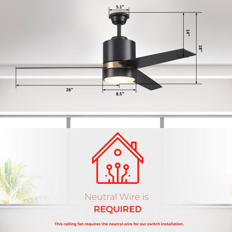 Aurora 52-inch Indoor Smart Ceiling Fan with Light Kit and Wall Control, Works with Alexa/Google Home/Siri