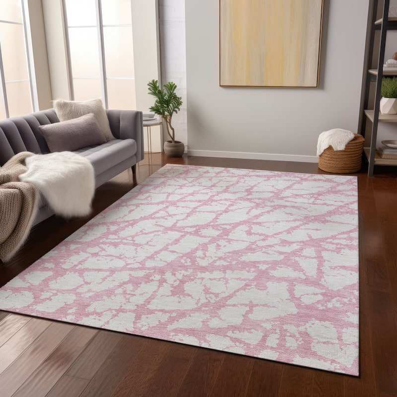 Machine Washable Indoor/ Outdoor Abstract Contemporary Chantille Rug