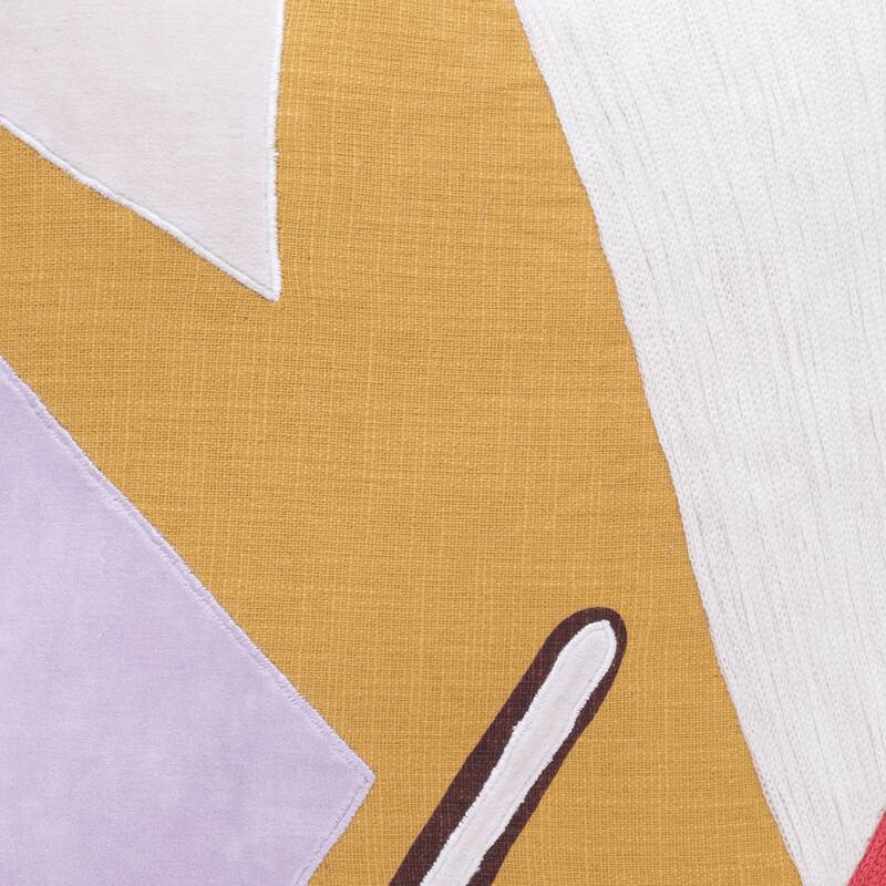 Handwoven Patchwork Embroidered Square Throw Pillow Cover - 20" - Yellow and White