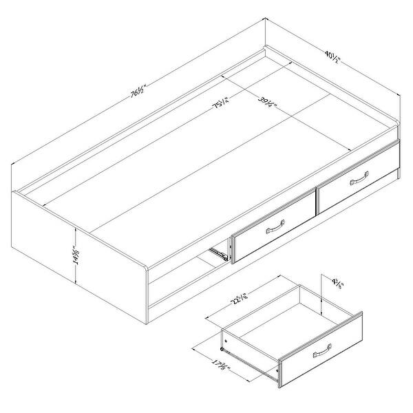dimension image slide 1 of 2, South Shore Ulysses Coastal Twin Size Mates Bed 3 Storage Drawers