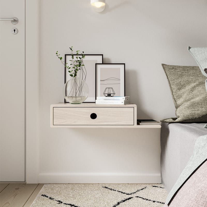 Floating Nightstand Solid Wood with Shelf, Nightstand with Drawer
