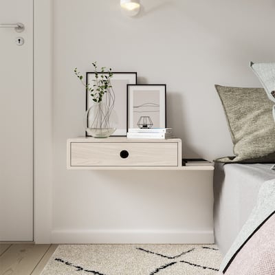 Floating Nightstand Solid Wood with Shelf, Nightstand with Drawer