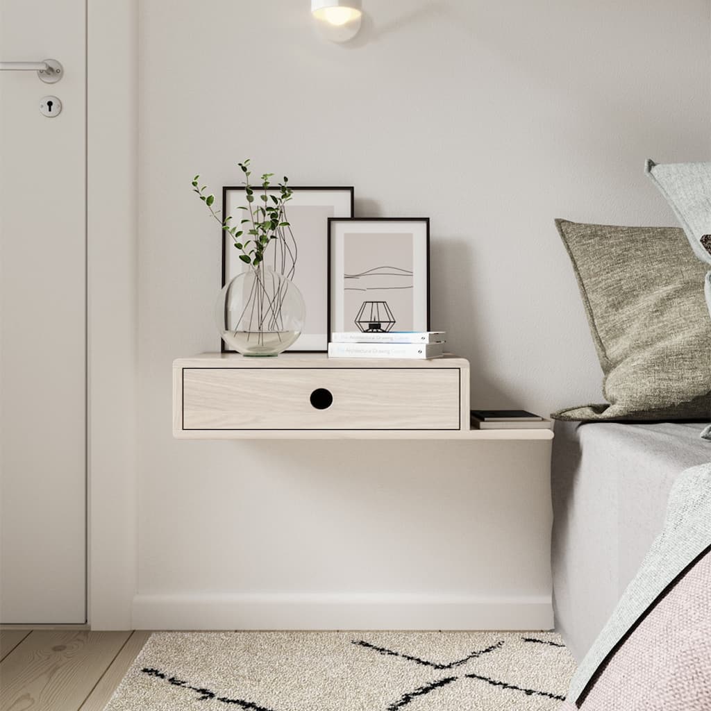Floating Nightstand Solid Wood with Shelf, Nightstand with Drawer