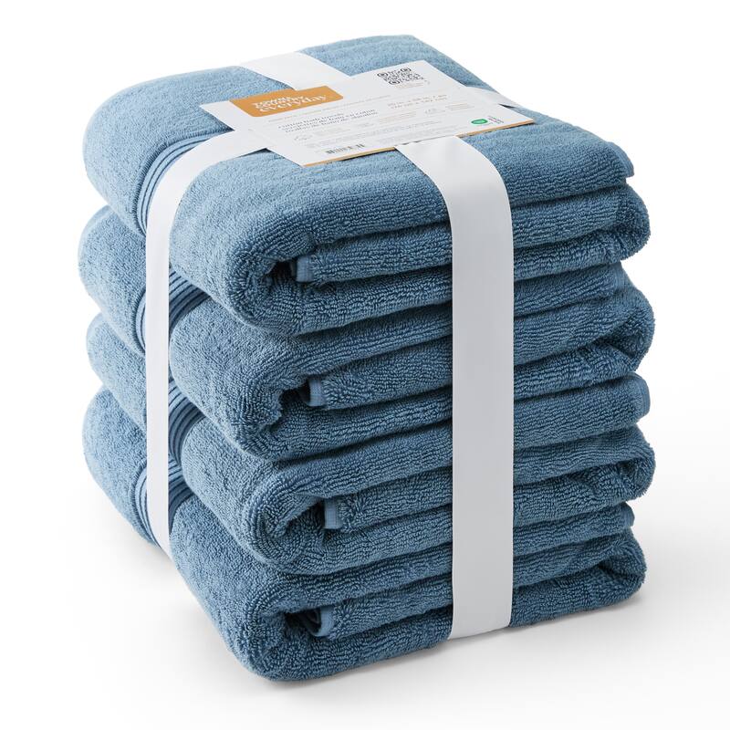 TOWN & COUNTRY EVERYDAY 4-Piece Solid Dobby Border Bath Towel Set - 30"x58"