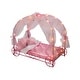 preview thumbnail 1 of 7, Badger Basket Royal Carriage Metal Doll Bed with Canopy, Bedding and LED Lights - Pink/White/Stars - 22.5" x 11.75" x 18.5"